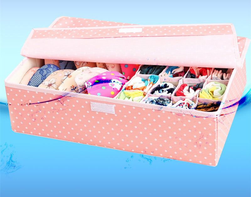 17 Cells Storage Boxes Drawer Divider With Lid for Bra Socks Underwear Storing Closet Organizers Home Storage Box 44.5*29*12.5CM: Pink dots washable
