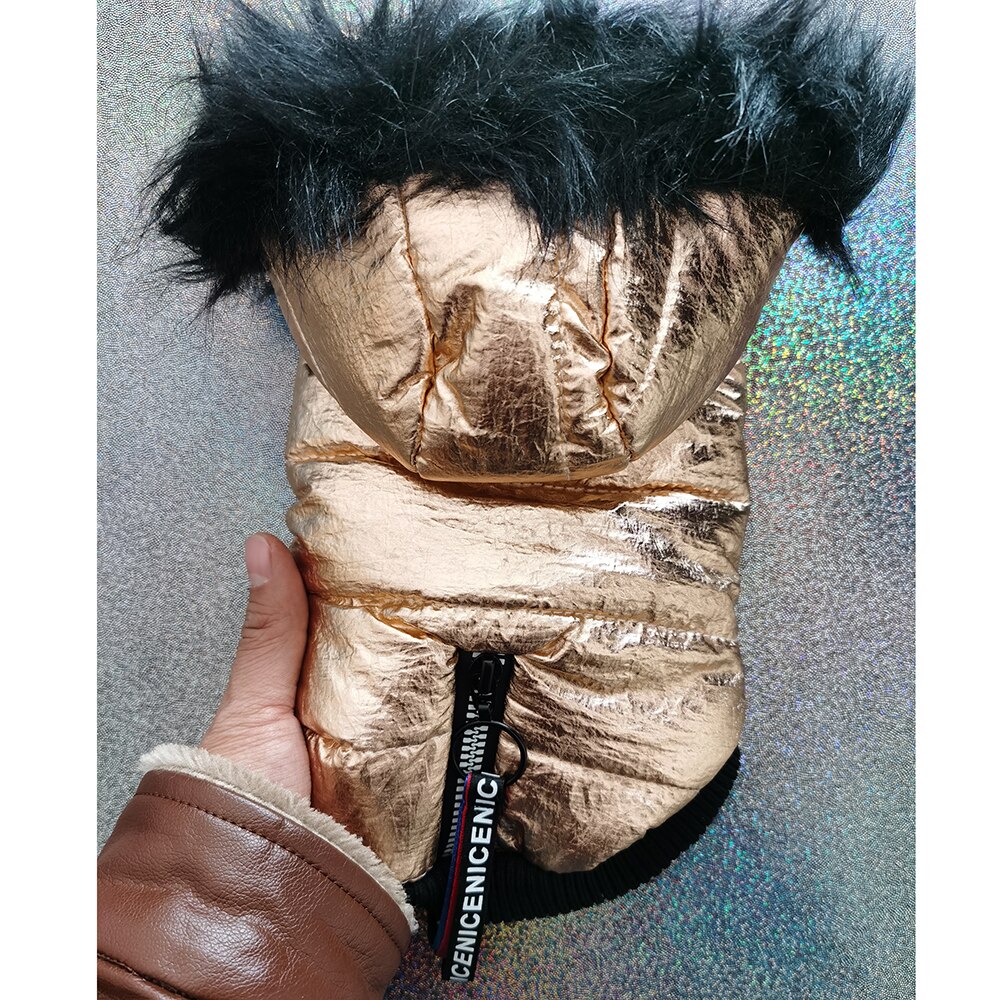 Ropas impermeables para perro a la , abrigo de invierno dorado y plateado para perro, chaqueta cálida para perros pequeños, sudadera gruesa con capucha para mascota, ropa para Pitbull