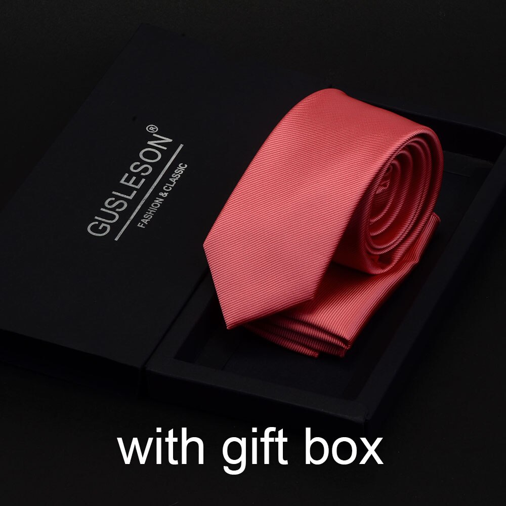 GUSLESON Slim Men Tie Pocket Square Set 6cm Skinny Necktie Red Yellow Green Ties With Box Suit Wedding Business: 16