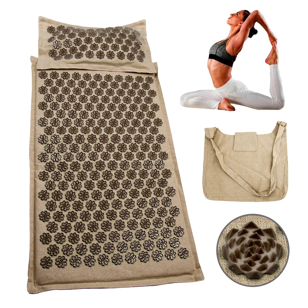 Lotus Acupressure Mat Set Back Body Massage Mat with Pillow Coconut Fiber Pain Relief Shiatsu Massage Cushion Yoga Mat Spike