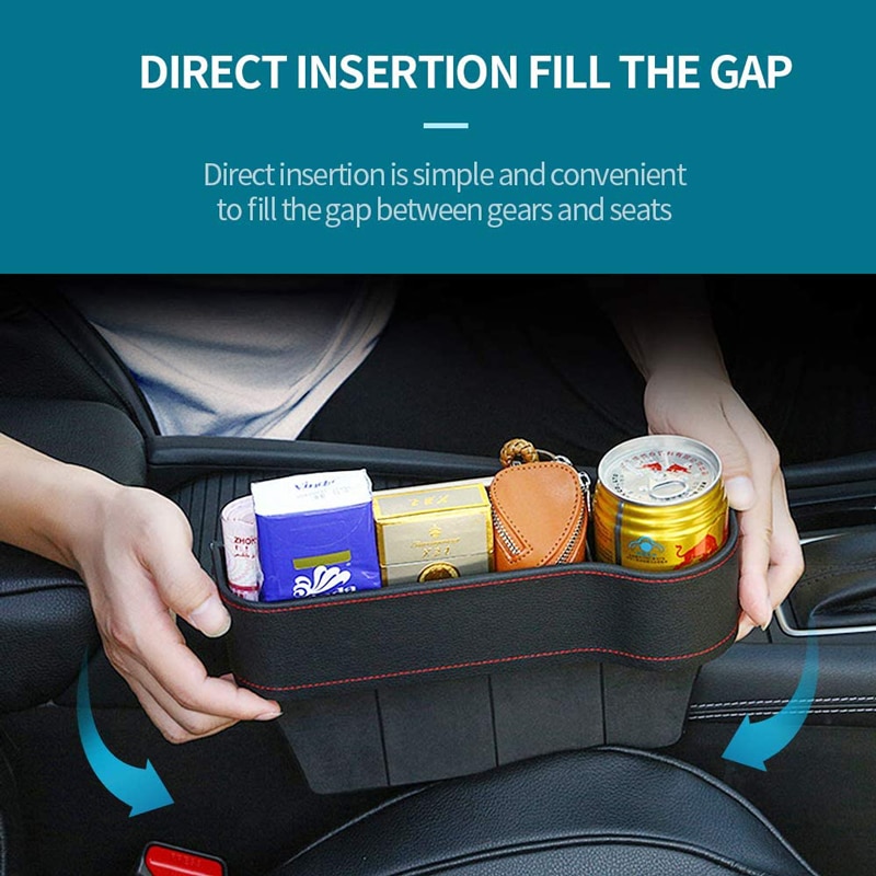 Caja de almacenamiento de cuero PU para hueco de asiento de coche, organizador de bolsillo multifuncional, soporte para botella de teléfono, accesorios para coche