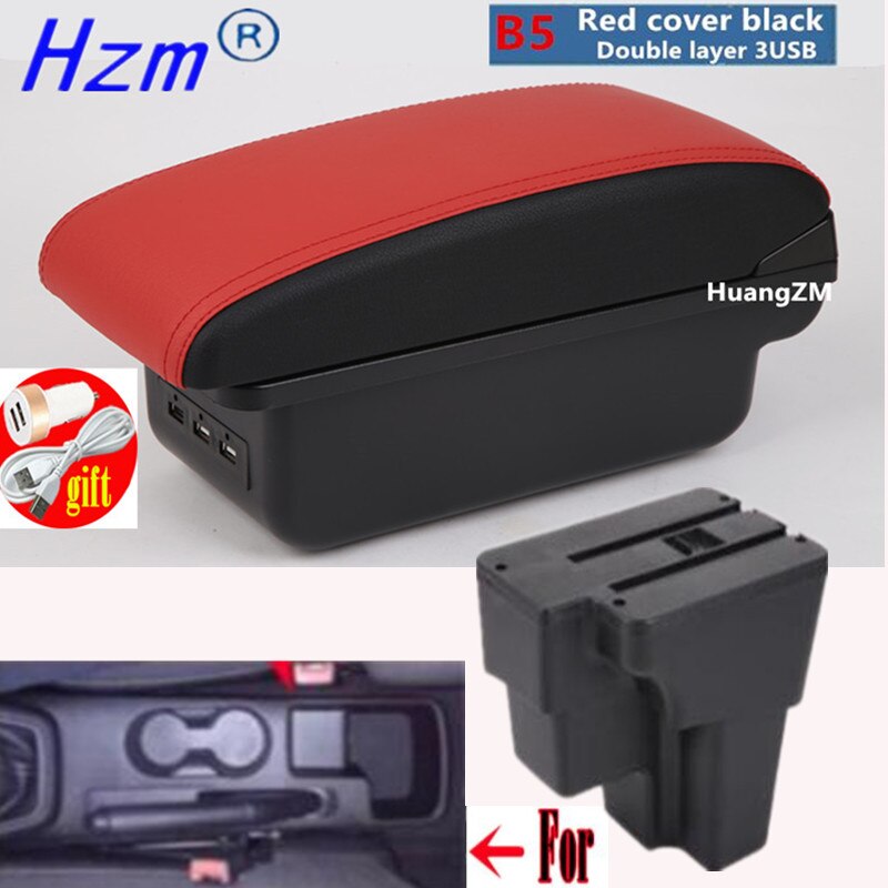 For KIA RIO Armrest For Europe South America Retrofit parts Car Armrest box Center Storage car accessories USB: B5 Red cover black
