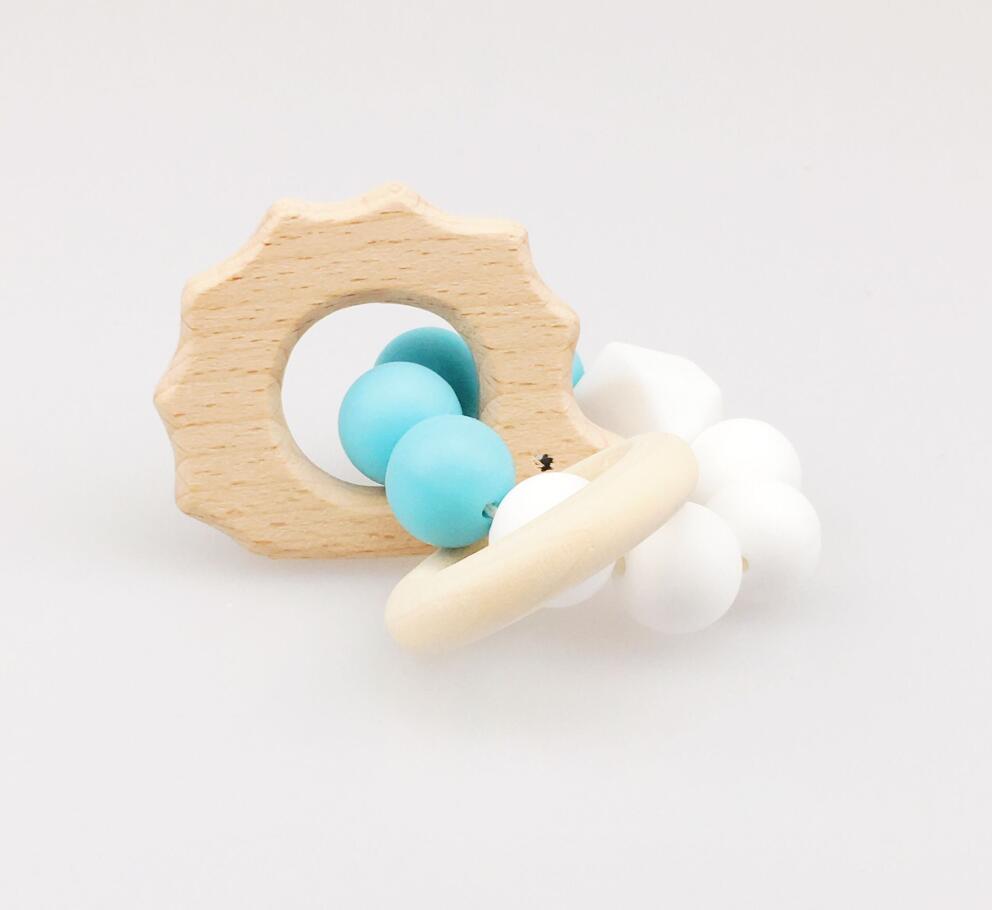 Bijtringen houten speelgoed dierenvormige sieraden bijtringen voor baby's organische houten siliconen kralen baby rammelaar kinderwagen accessoires speelgoed: Type 6