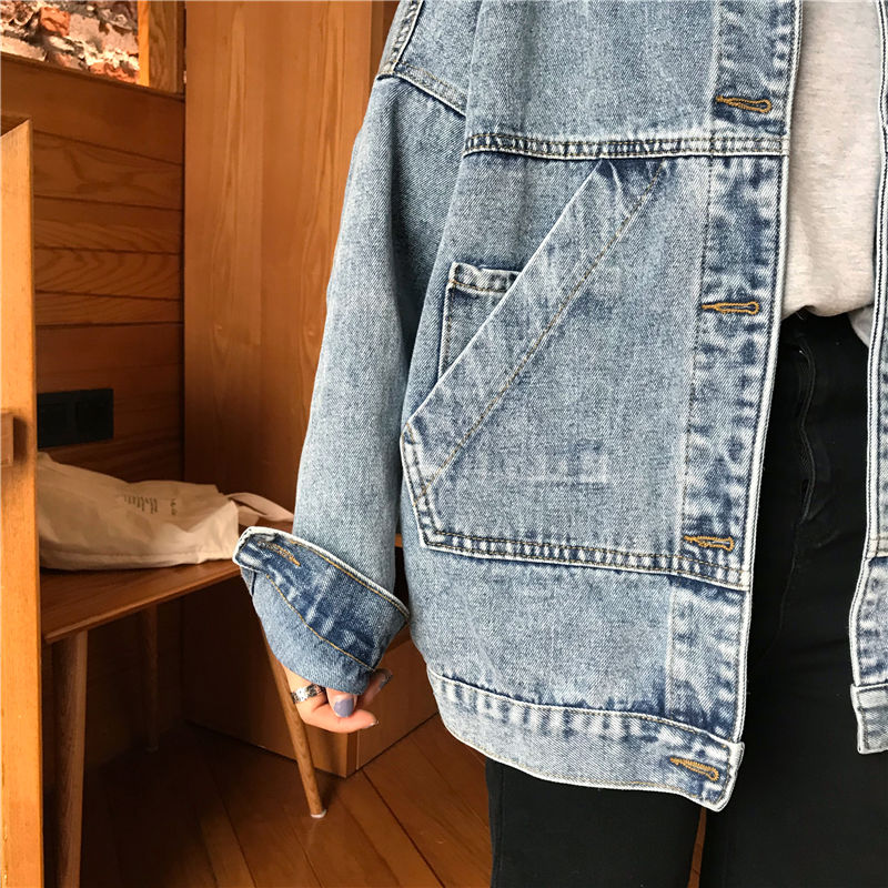 Basic Jackets Women Vintage Simple Spring Chic Denim Korean College Style Girls Jacket Stylish Turn-down Collar Ladies Outwear