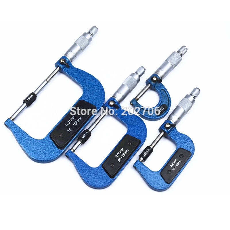 4Pcs/Set 0-100mm Outside Micrometers Measuring Tools Caliper Thickness Gauge 0-25mm 25-50mm, 50-75mm 75-100mm Micrometer Set