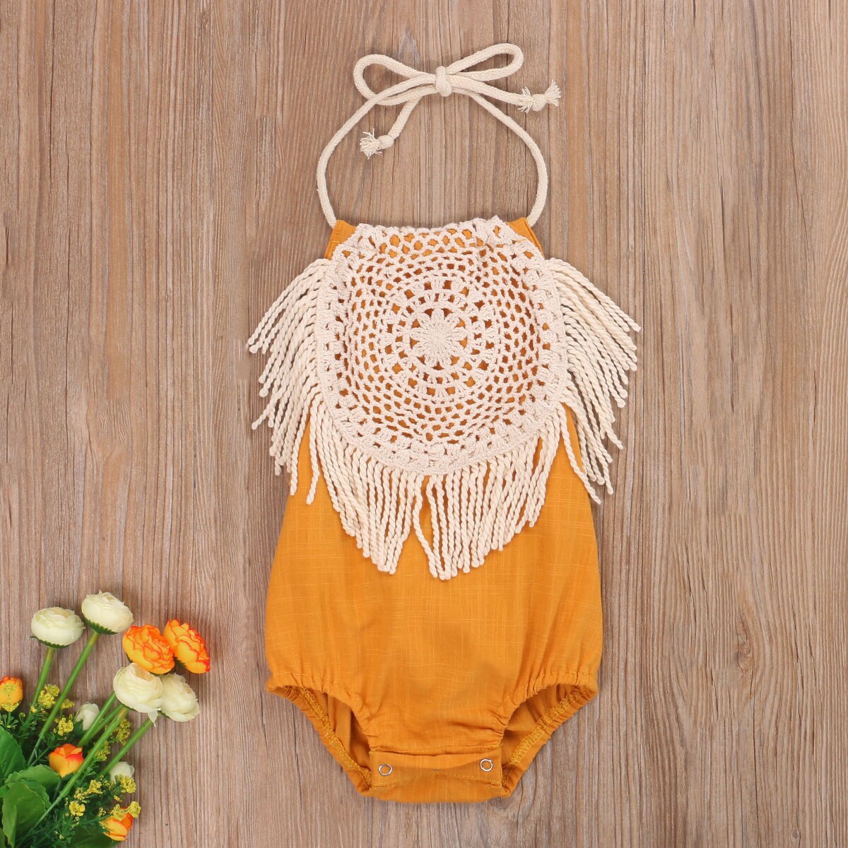 Focusnorm Baby Meisjes Jongens Kwastje Bodysuits Mouwloze Effen Riem Zomer Leuke Jumpsuits 2 Kleuren