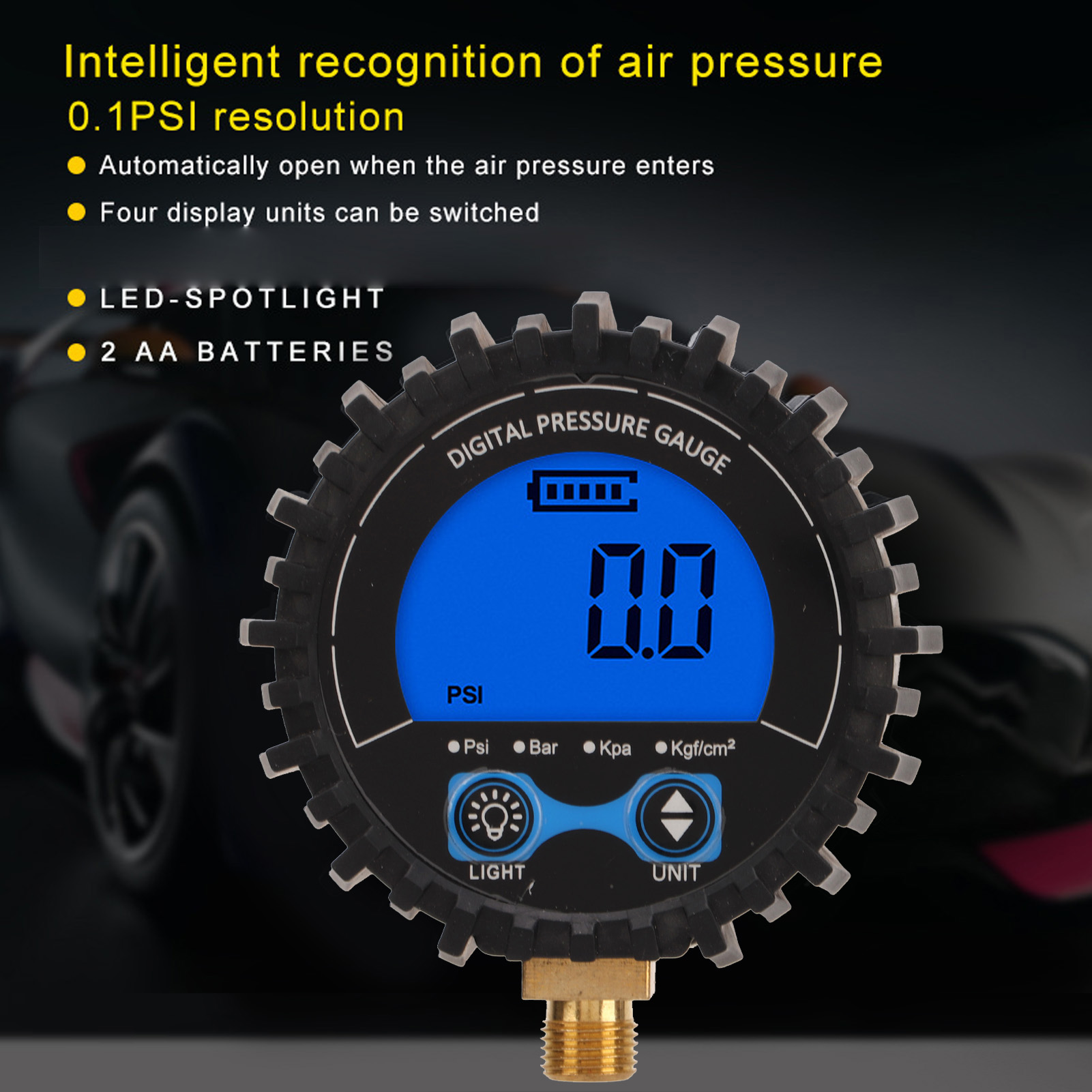 Digital Tire Pressure Meter LCD Display M11x1 Thread Wheel Tyre Air Inflator Pressure Monitor With Backlight 3‑200PSI