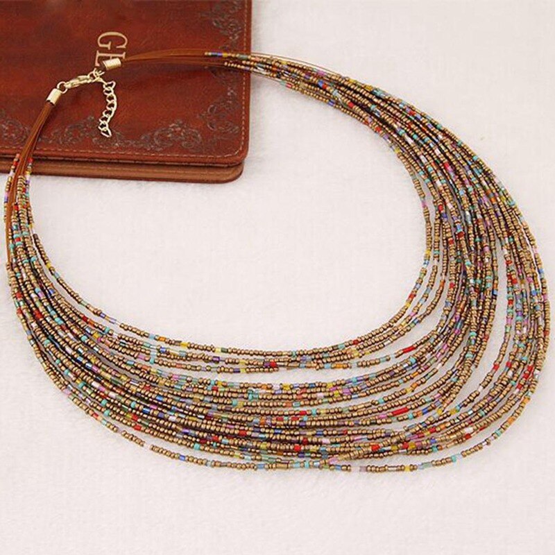 Bohemian Vintage Etnische Multi Lagen Stijl Lange Ketting Handgemaakte Kralen Ketting Kettingen Vrouwen Accessoires Sieraden: multicolor