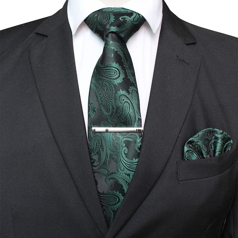 KAMBERFT męskie klasyczne Paisley krawat i kieszeń kwadratowy zestaw czerwony zielony jedwabny krawat żakardowy z krawat klip zestawy wesele krawat