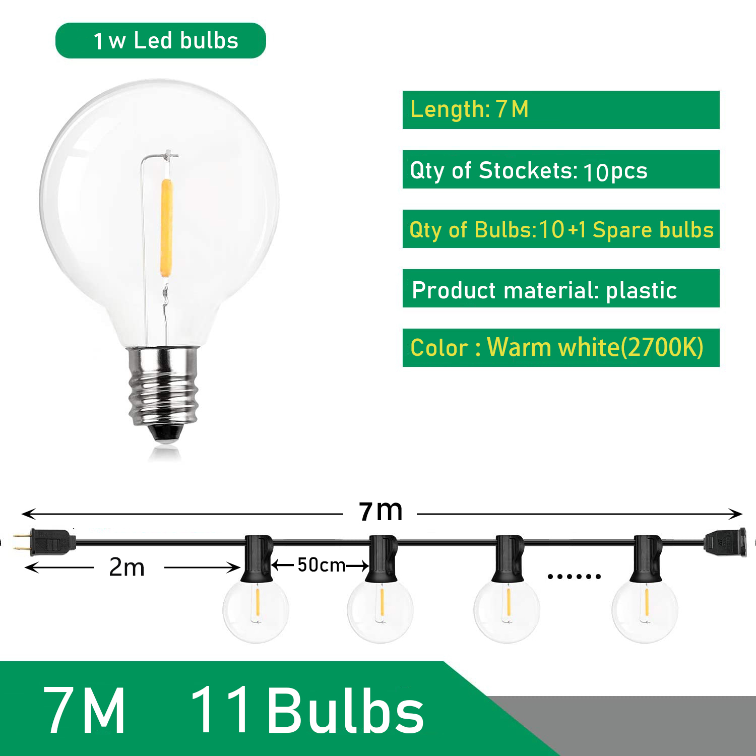 Festone portato Globo corda luce Fata portato G40 all'aperto per la festa di Natale Giardino Ghirlanda decorativa Lampada strada terrazza Cortile: bianca / 300w