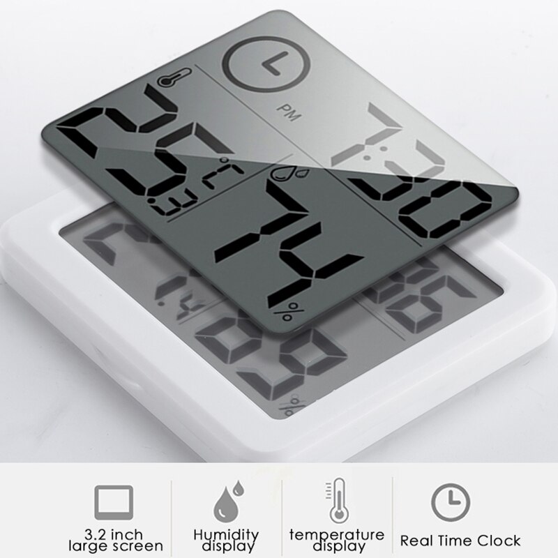 Indoor Thermometer Multifunction Thermometer Hygrometer Automatic Electronic Temperature Humidity Monitor Clock Large LCD Screen