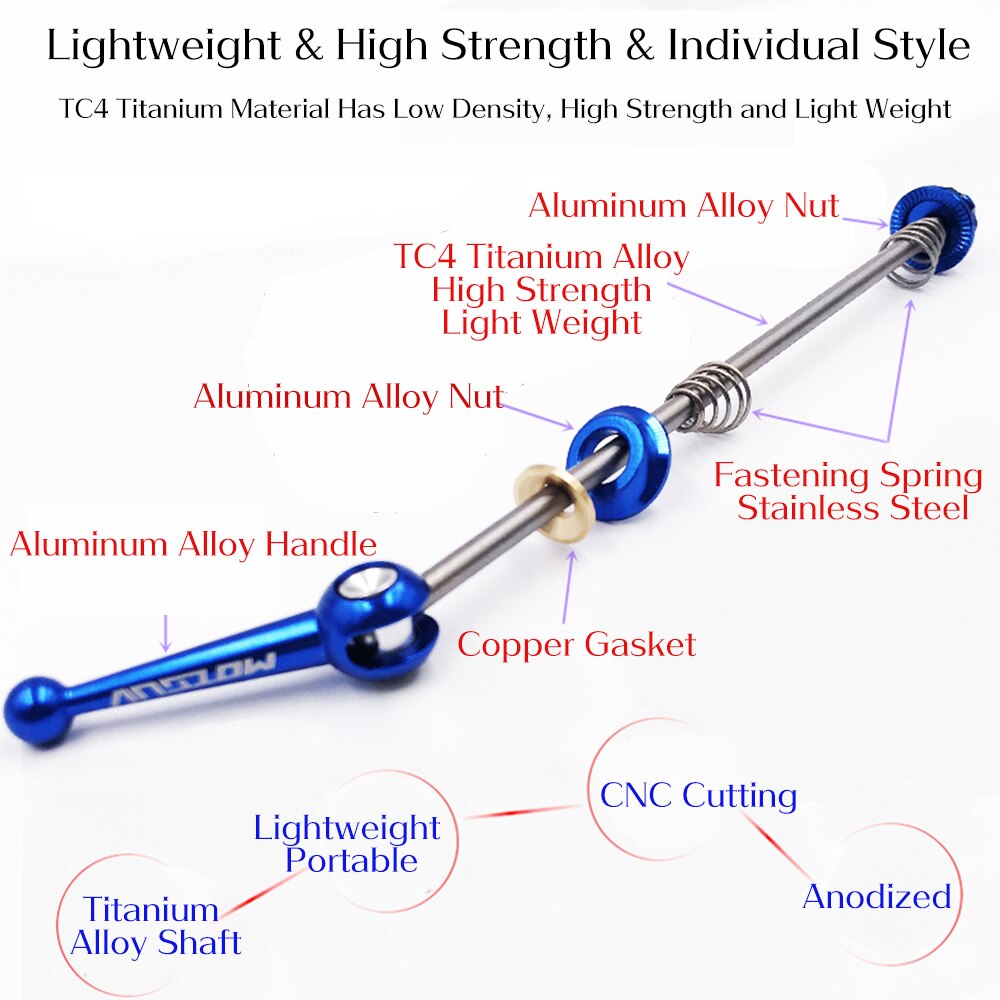 MOTSUV Folding bike Titanium Ti Skewer QR Quick Release Skewer lever MTB Road Cycling Hub Road Bike Quick Release Bicycle Parts