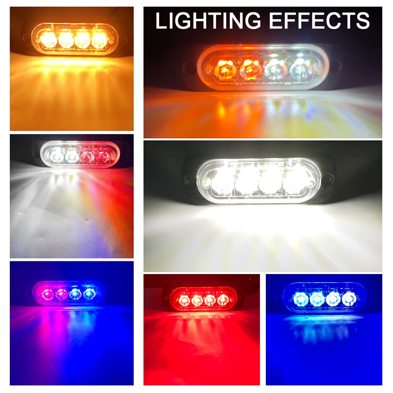 4 led-blitzvarsellys for bil, grill, blinkende, nødlampe for havari, bil, lastebil, tilhenger, varsellampe for led-sidelys, 12v , 24v hvite