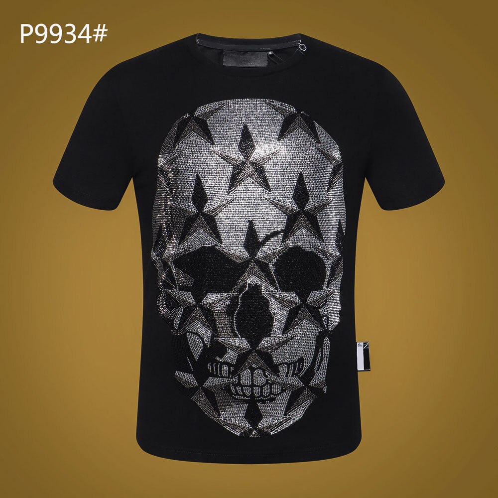 PP Men T-shirt Round Neck Short Sleeve Men Tops 3D Printed Skull Short Sleeve Hip Hop Streetwear Male Sports T-shirt: L