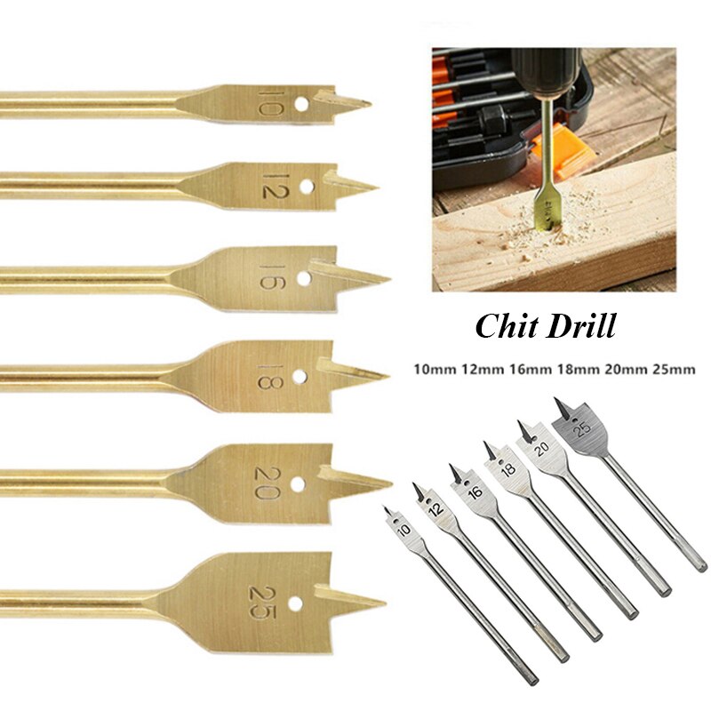 6 Stks/set 10-25Mm Platte Boren Duurzaam High-Carbon Staal Houten Hand Boor Titanium gecoat Spade Houtbewerking Power Tool