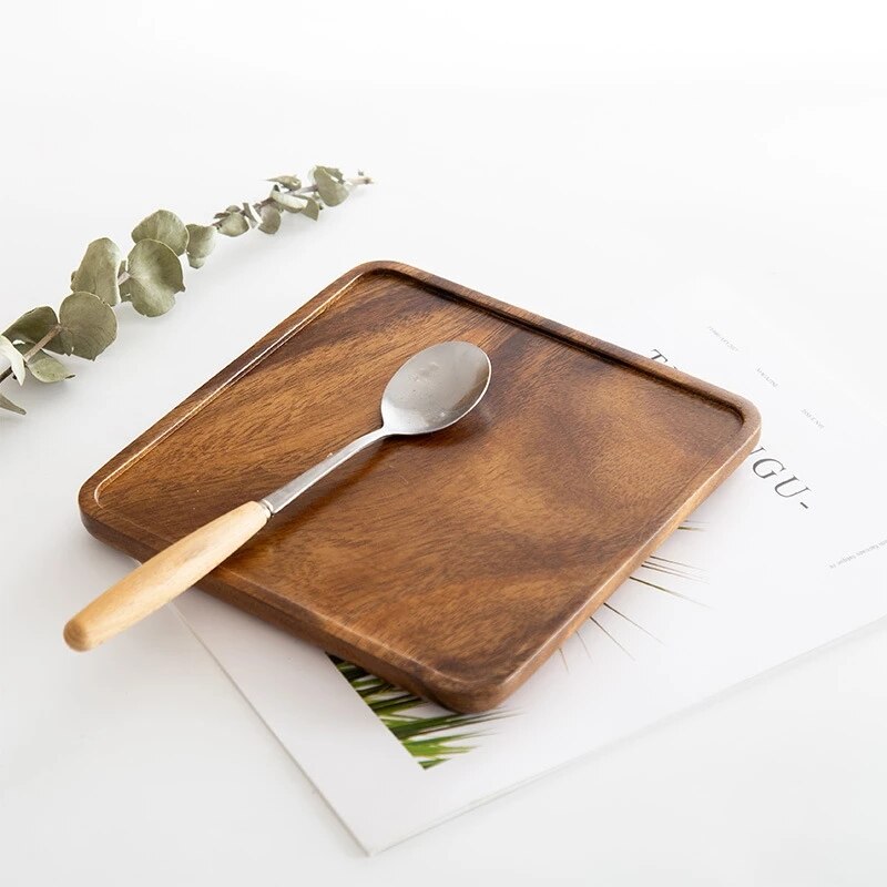 Rectangle Square Walnut Storage Plate Fruit Dishes Saucer Dessert Dinner Bread Plates Tea Tray