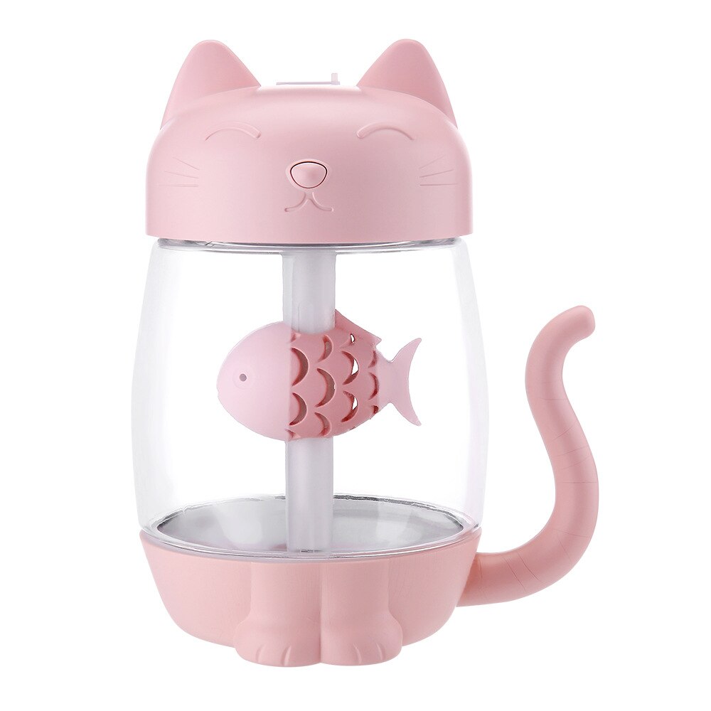 3 in 1 350ML USB Cat Air Humidifier Ultrasonic Cool-Mist Adorable Mini Humidifier With LED Light Mini USB Fan for Home office: Pink