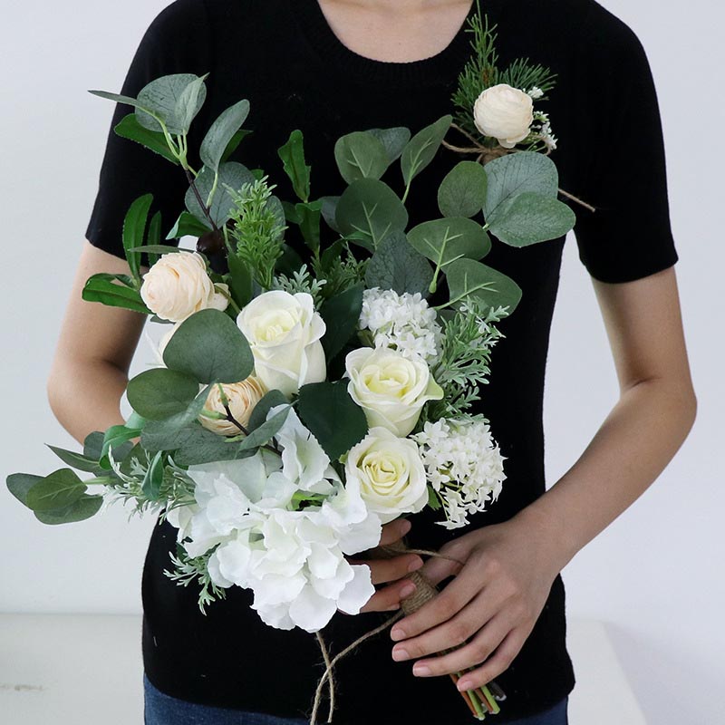Elegante Eucalyptus Bruidsboeket Wit Bridal Bloemen Real Touch Kunstmatige Rozen Voor Bruidsmeisje Bruiloft Holding Bloem: Default Title