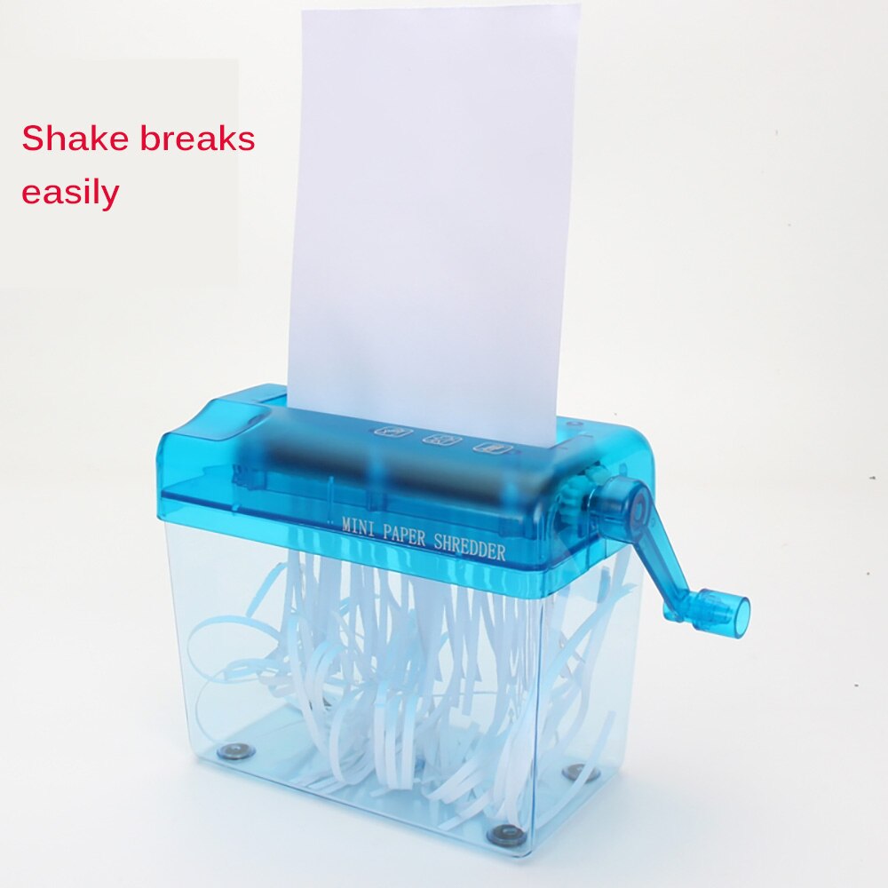 A6 Mini Hand Crank Blue Shredder Crusher Destroyer Paper Documents Cutting Machine-Scll Office Home Manual Paper Shredder