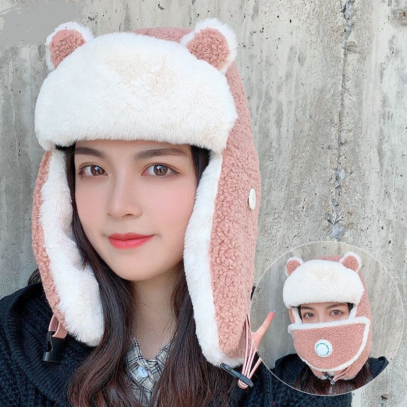Winter Hat Women Woman Ear Cover Cap Fluffy Bucket Hat: B4Lamb wool
