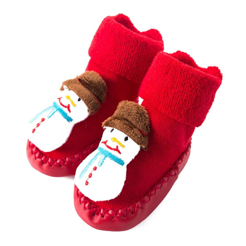 Chaussettes de noël pour enfants, en coton épais imprimé, pour filles et garçons, pour -nés, vêtements courts: White / 13cm