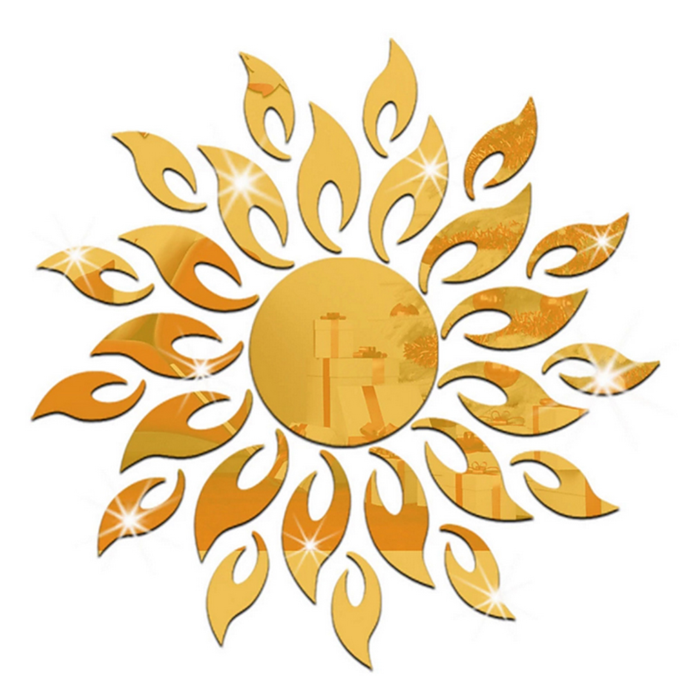 1pc ps materiale solsikke spejl wallstickers reflekterende klistermærke hjem stue dekoration wallstickers: Guld