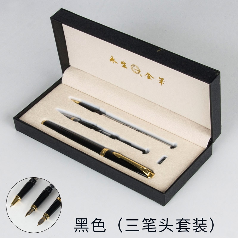 Luksus business pen sæt 0.5mm nib  +1.0mm buet nib fyldepen med original etui luksus metal blækpenne