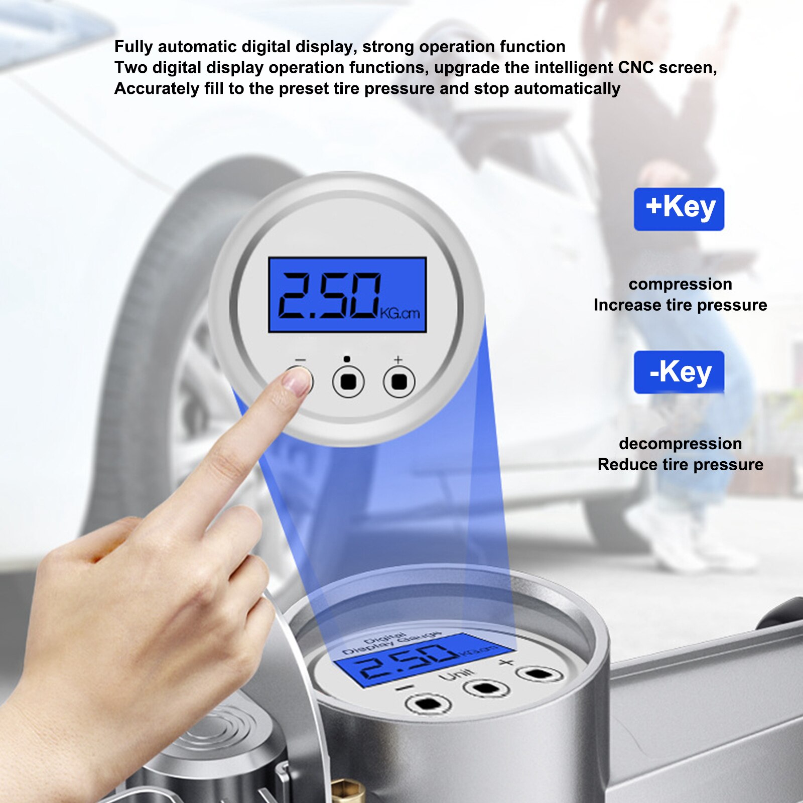 12V Zware Dubbele Cilinder Elektrische Draagbare Inflator Draagbare Luchtcompressor Led Met Digitale Display