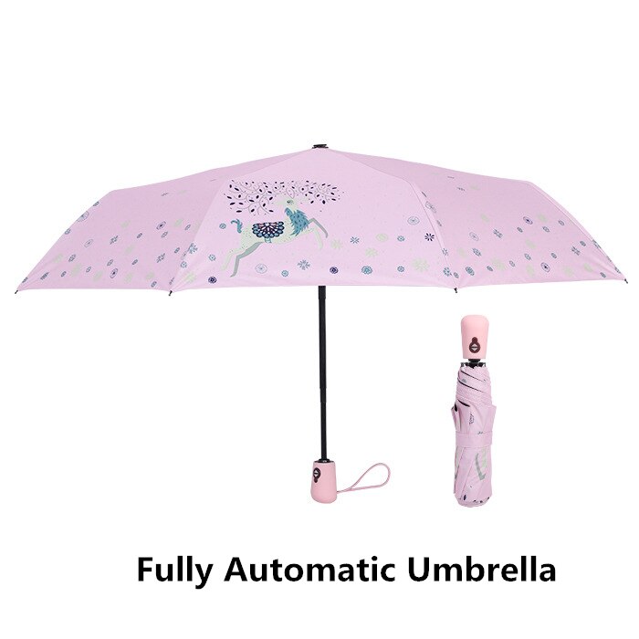 Keconutbe automatisk børns paraply vindtæt vandtæt tre foldende aluminium paraplyer regn kvindelig parasol børn paraply: Lyserød elg