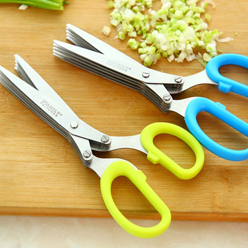 WBBOOMING 5 Layers Multifunctional Kitchen Scissor Shredded Chopped Scallion Cutter Herb Laver Spices Cook Tool Vegetable Cutter