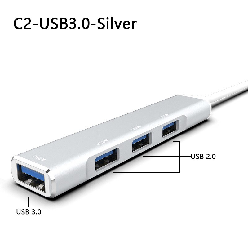 UTHAI SRJ Aluminum Alloy USB3.0/type-c Splitter 5 in 1/4 in 1 Docking Hub with Card Reader TF/SD USB3.0*1/2.0*3: C2-USB silver
