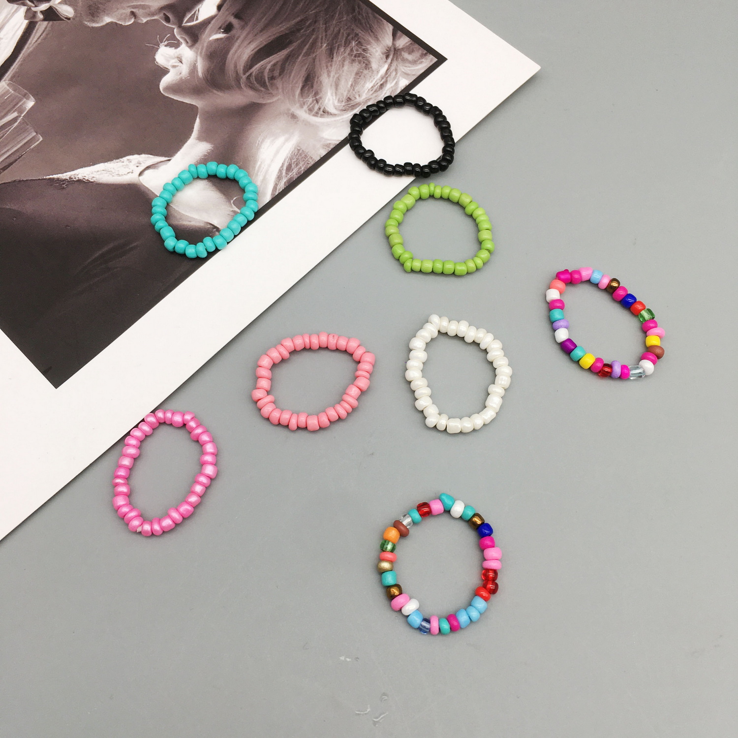 Anillos de cuentas de semillas simples para mujer, anillos con cuentas de cristal a la , bonitos y minimalistas, cuentas coloridas, anillos finos apilados geométricos