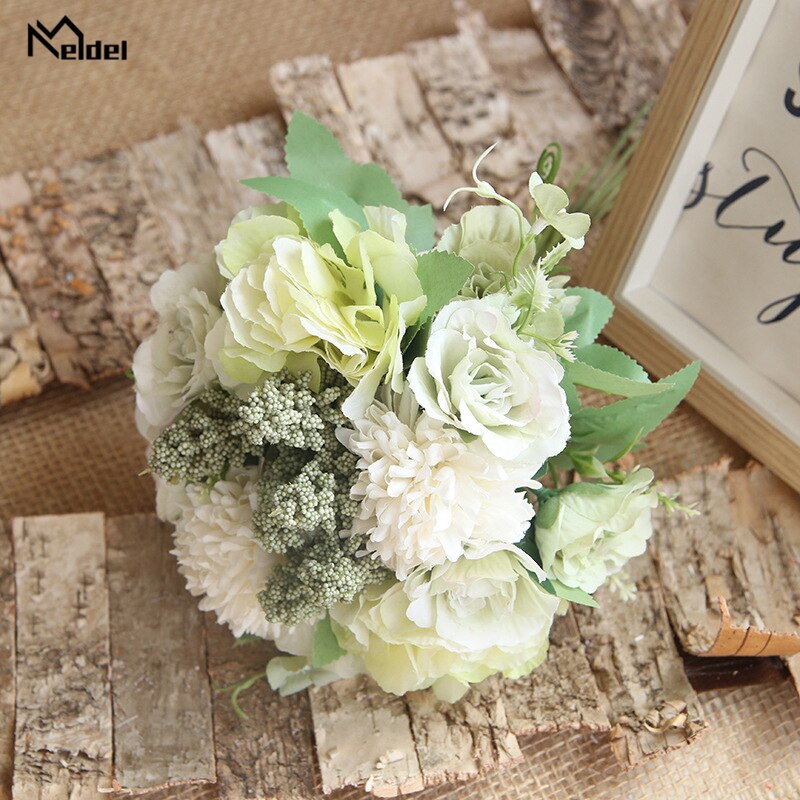Meldel sztuczne róże piwonia bukiety ślubne dla druhen biały jedwab ślubny kwiat bukiet ślubny sztuczna dekoracja w kwiaty