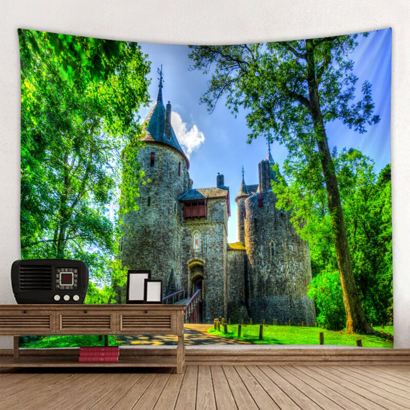 Nature tree tapestry wall hanging forest castle fairytale hippie wall hanging bohemian style home ranch art decoration