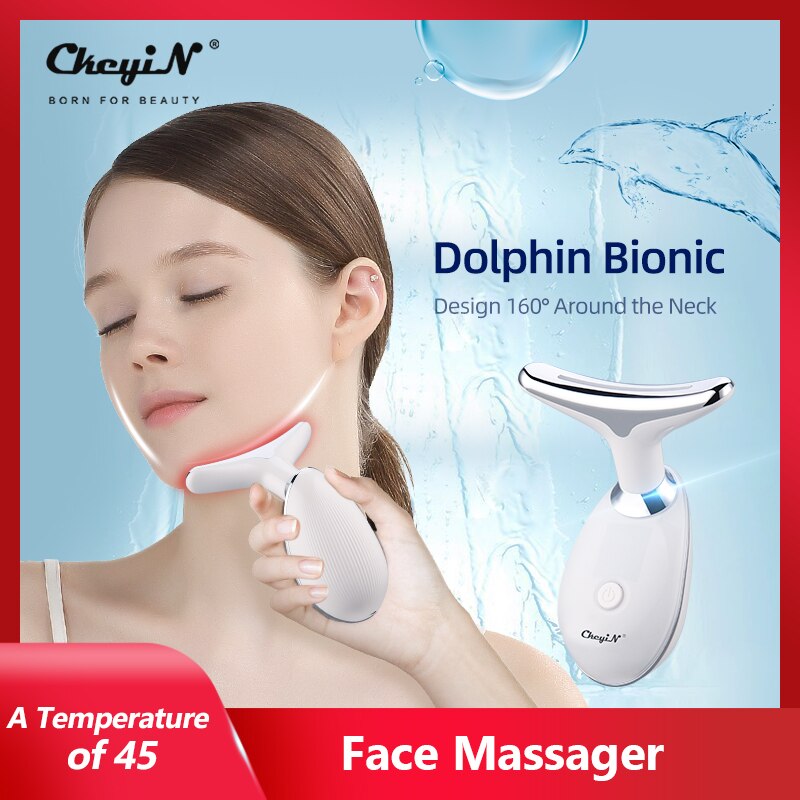 CkeyIN Sonic Face Massager Neck Lifting Machine Heat Anti Aging Wrinkle Led V-Shaped Thin Facial Firming Skin Tightening Toning