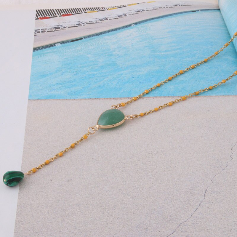 Neuduwofu roestvrijstalen ketting met natuursteen hanger, korte ketting voor dames, roze stenen sieraden: 3