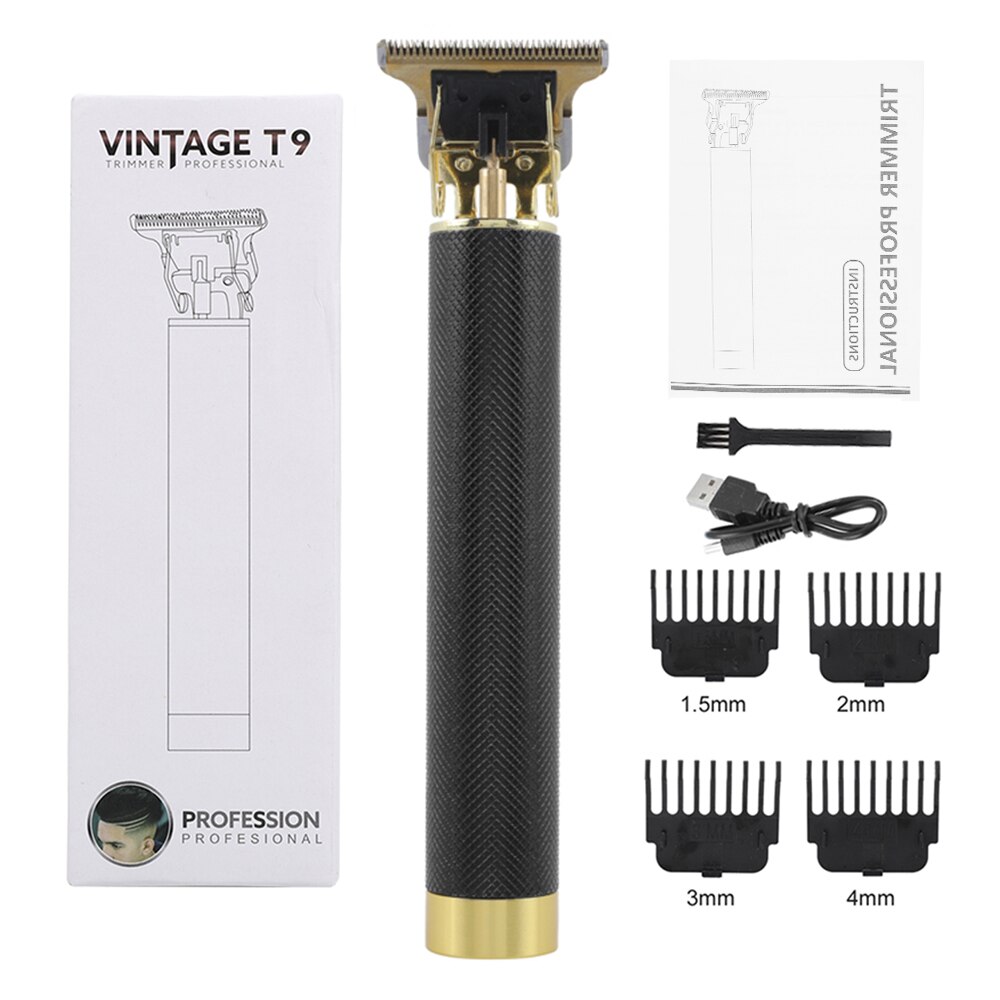 T9 Electric Hair Clipper Rechargeable Shaver Beard Trimmer 0mm Men Hair Cutting Machine Barber Hair Cutter Razor Mower for Man: Black with box