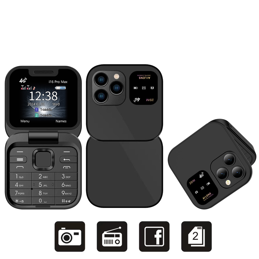 2025 SERVO i16 Pro Max 4G Mini teléfono móvil plegable velocidad Dial lista negra linterna grabación de llamadas 2 SIM plegable caja pequeña teléfonos: Rojo
