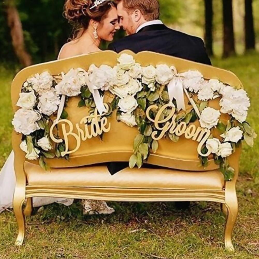 2pcs Rustic Wedding Wooden Chair Sign Bride and Groom Chair Signs Wood Signs Photo Props Wedding Decoration