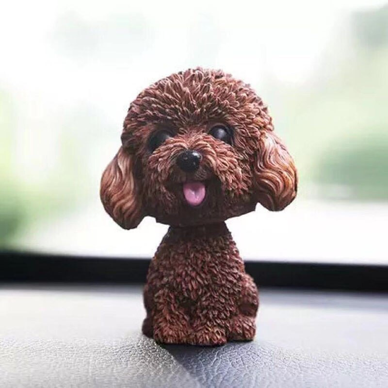 Car Ornament 9cm Shaking Head Dog Car Dashboard Decor Nodding Puppy Toys Husky Teddy Pomeranian Home Room Auto Accessories: Brown teddy