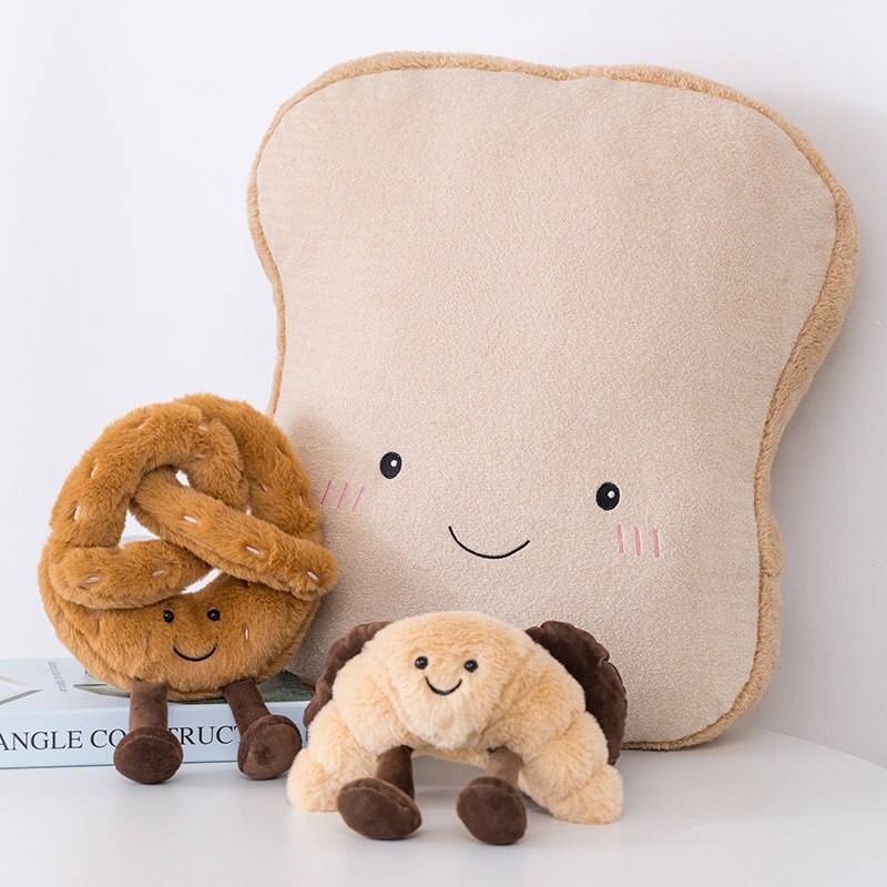 Juguete de peluche gigante para niños, muñeco suave de felpa, pan tostado, Pretzel, Croissant, Baguette, relleno de comida rápida, de cumpleaños