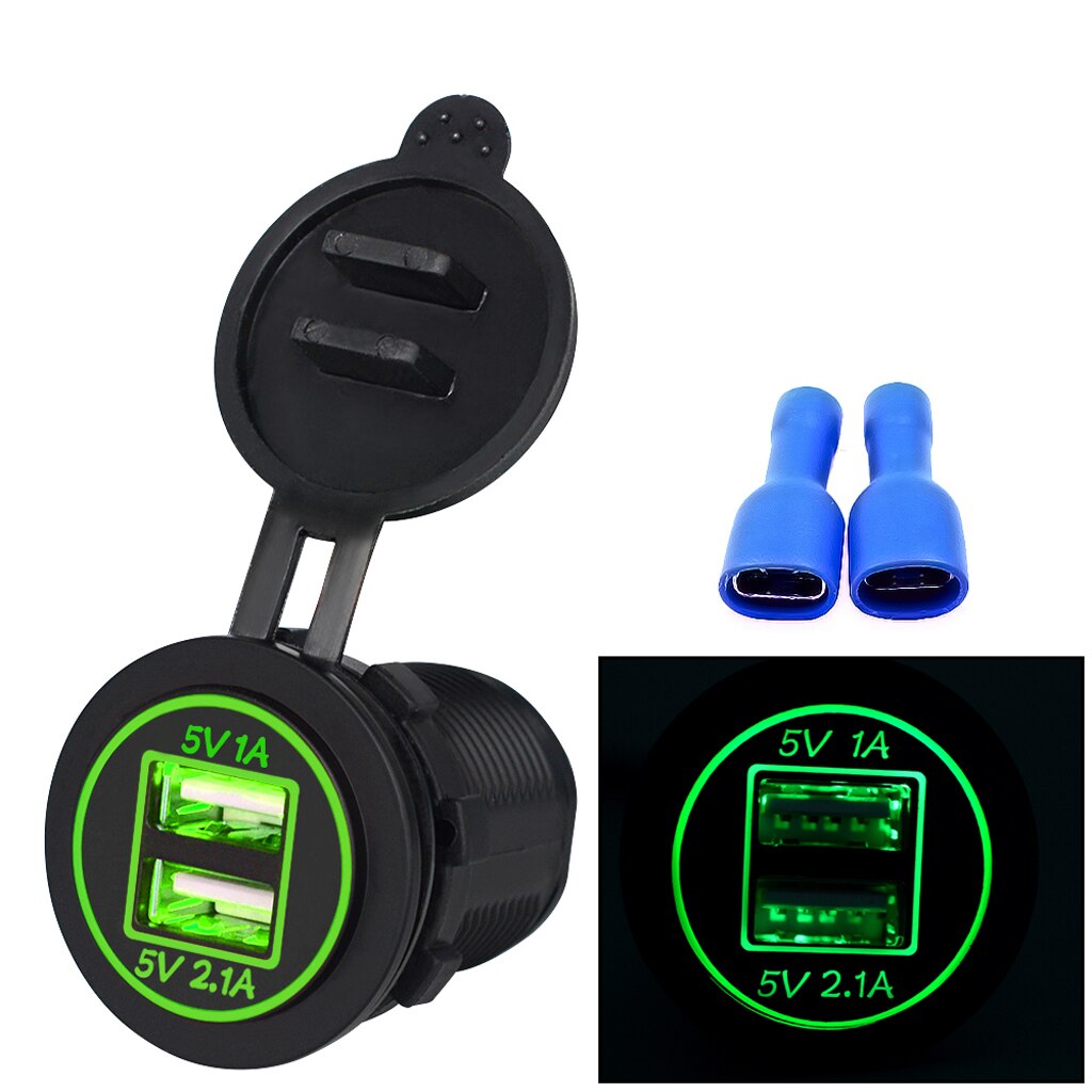 12V 24V 3.1A Dual Usb Charger Socket Groene Led Licht Voor Motorfiets Boot Auto