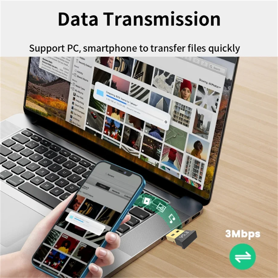 Bluetooth 5.3 Adapter for PC Laptop USB Bluetooth 5.1 Dongle Receiver for Speaker Mouse Keyboard Music Audio Transmitter Adapter