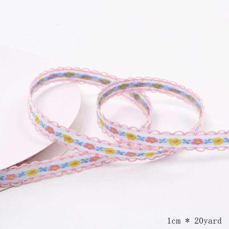 20 Meters Flower Packaging Ribbon Embroidered Lace Fabric Ribbon 1cm Diy Cake Ribbons: Pink