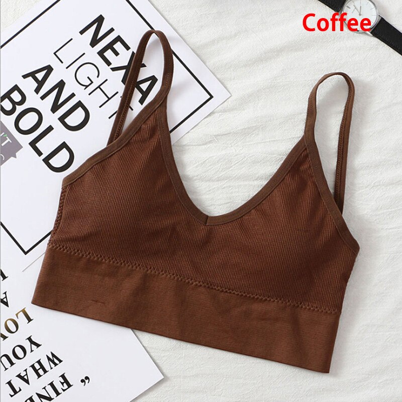 Female Push Up Women Bra Fitness Women Bralette Top Wire Free Padded Brassiere Bra Top Tube Top Underwear: coffee