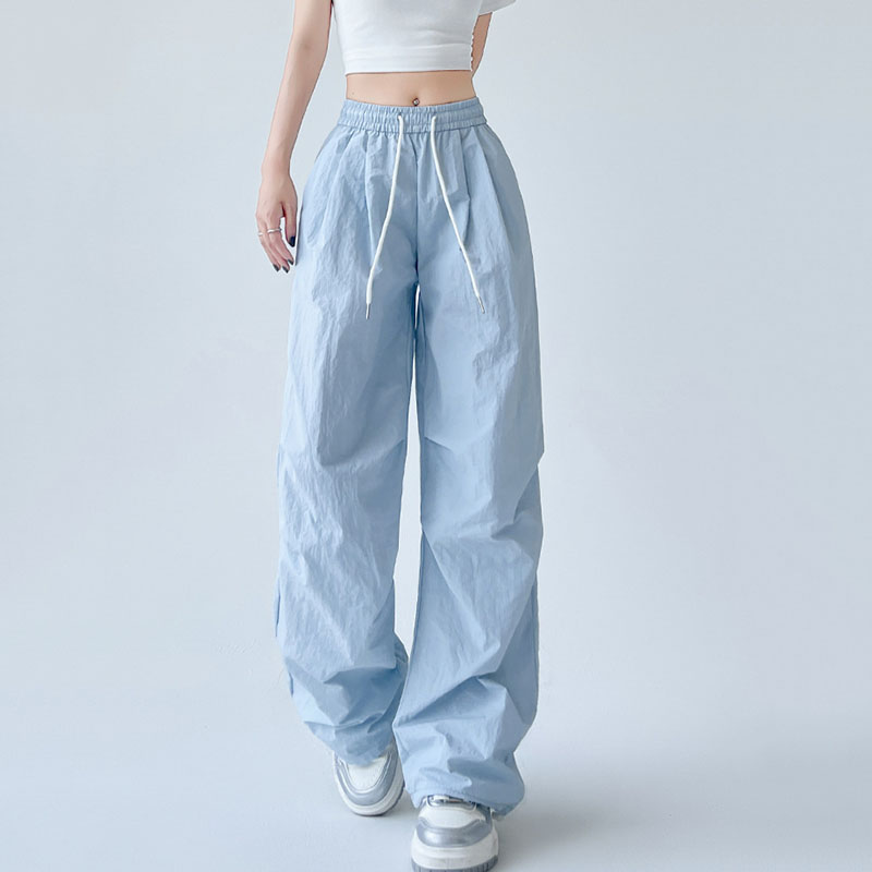 Sommer frauen Fallschirm Hosen Kordelzug Elastische Taille Y2K Baggy Cargo Hosen für Frau Harajuku Streetwear Breite Bein Jogginghose: XL / Blau