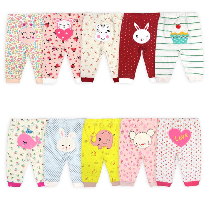 [2 pièces/lot couleur aléatoire] -né bébé pantalon dessin animé impression bébé fille vêtements printemps automne enfant en bas âge garçon pantalon coton enfant en bas âge pantalon