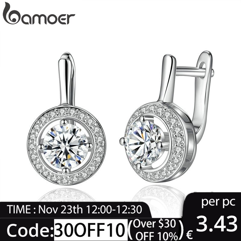 Bamoer sølvfarve rund form fuld af kærlighed dangle øreringe til kvinder smykker yie 106