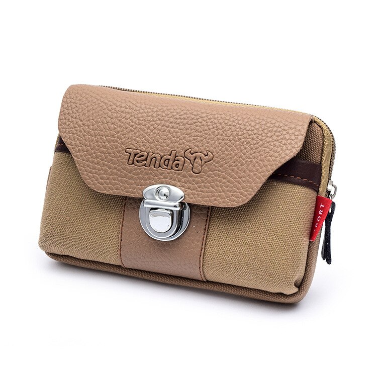 BISI GORO moda zasuwka nosić kieszeń na pasek torba na talię na zewnątrz Porta Tarjetas Heuptas Heren odporna na zużycie płótno portmonetka na telefon: Beige 93211