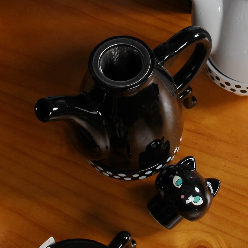 Teteras de gatos japoneses, juegos de café bonitos, tetera creativa de dibujos animados, Taza de cerámica para el hogar, tazas de leche, tetera japonesa, 1 tetera, 2 tazas